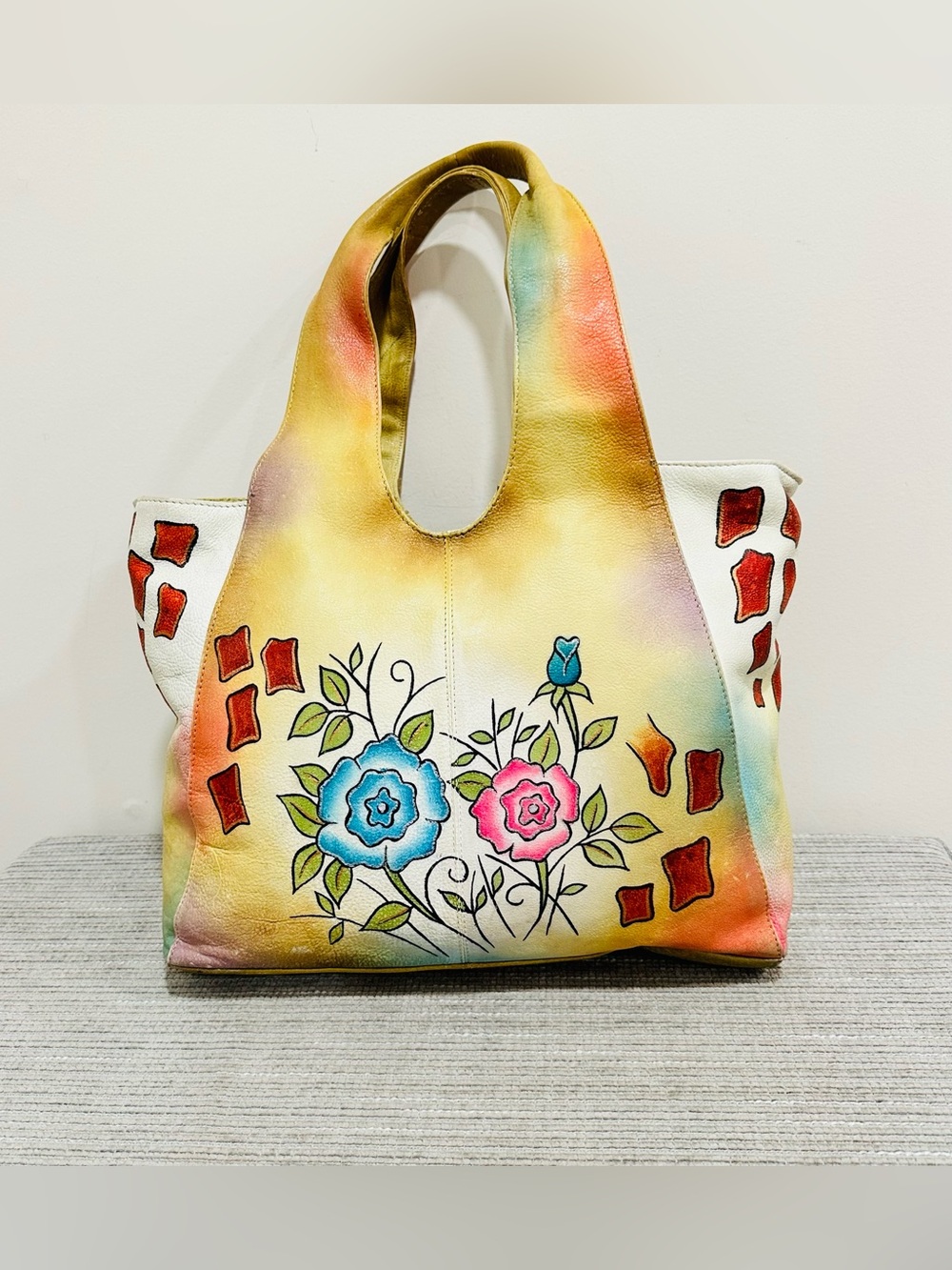 Great American Women’s Leather Works Floral‎ Hand Painted Shoulder Handbag